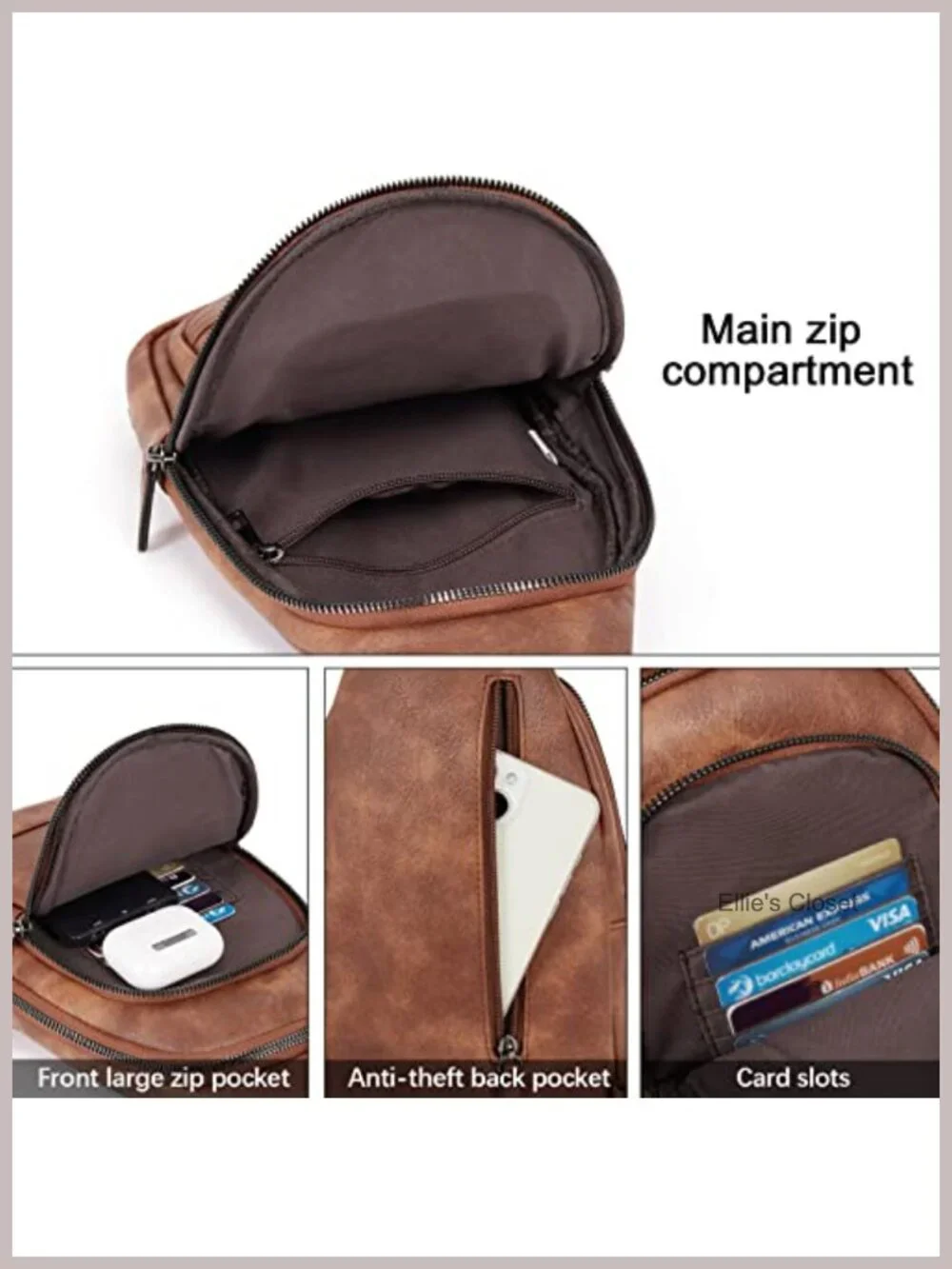 Women's Faux Leather Crossbody Sling Backpack with Adjustable Strap